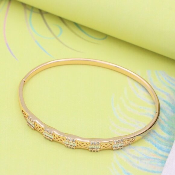 Rose Gold Bangle with Lattice Design and Crystal Accents, XPBL0572 - Picture 2 of 12